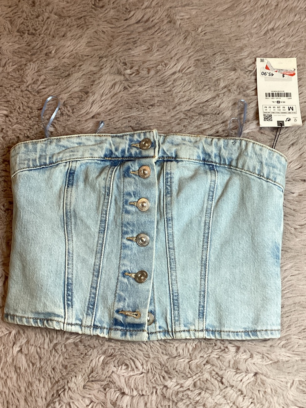 Zara Light Blue Denim Corset Top with Button Front